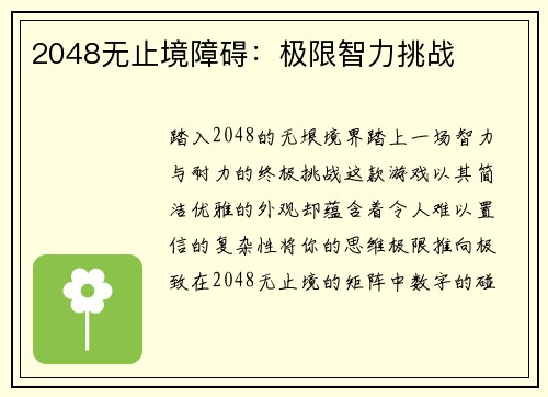 2048无止境障碍：极限智力挑战