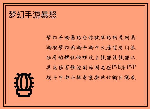 梦幻手游暴怒