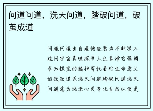 问道问道，洗天问道，踏破问道，破茧成道
